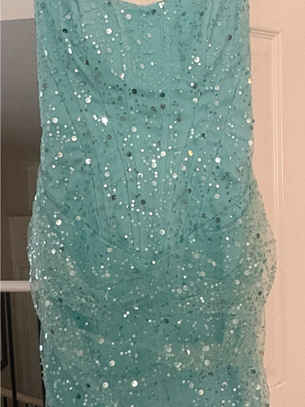 Aqua Sequin Mini Dress with Thin Straps